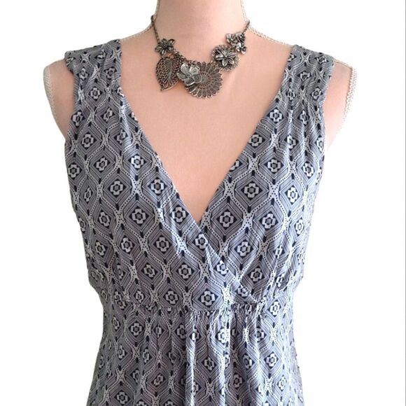 Y2K Michael Kors Blue Grey Geometric Layered VNeck Tunic Tank Top Large - Picture 5 of 17